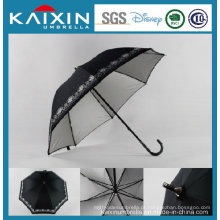 CIQ preto reta fibra de vidro moldura Windproof Umbrella